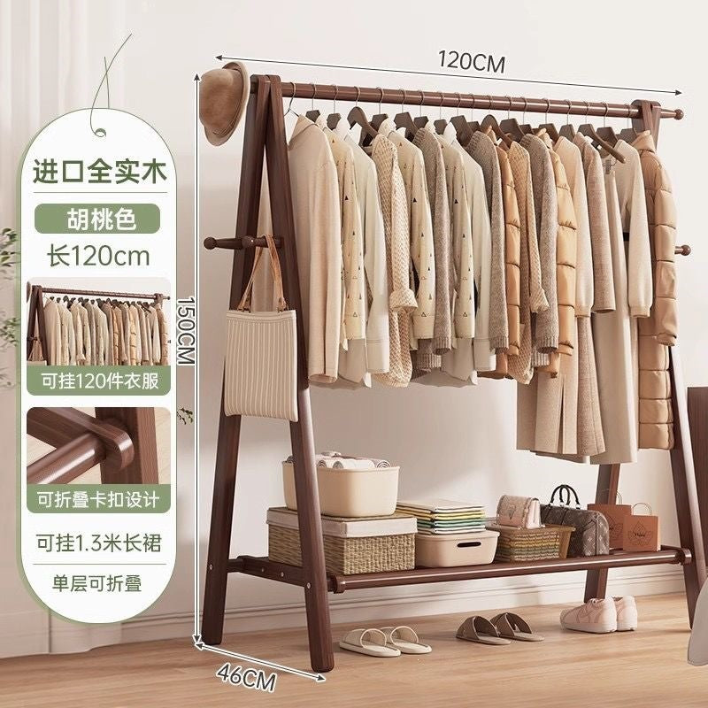Foldable solid wood clothes rack - freestanding wardrobe for bedroom, living room, and home use - clothes storage, coat rack, and drying rack for rooms
