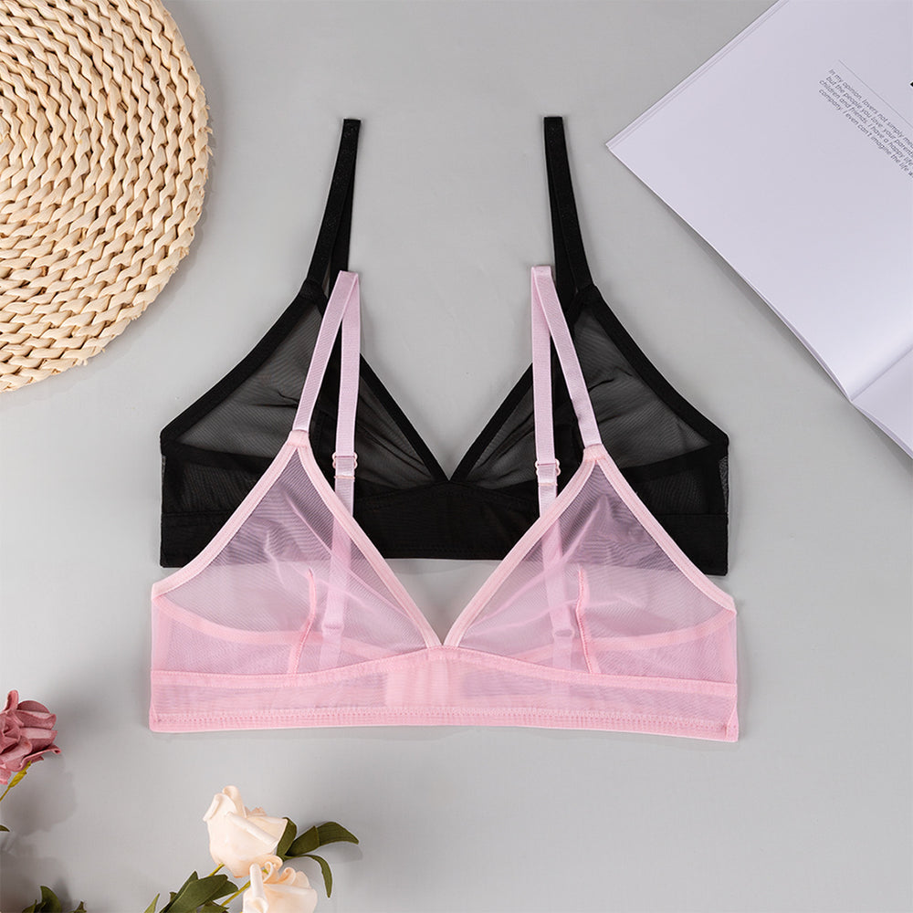 french sexy transparent three-point women's bra small breast mesh intimates hot girl ultra-thin style