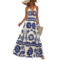 European and american cross-border foreign trade short-sleeved wholesale new printed suspender long skirt vacation style backless