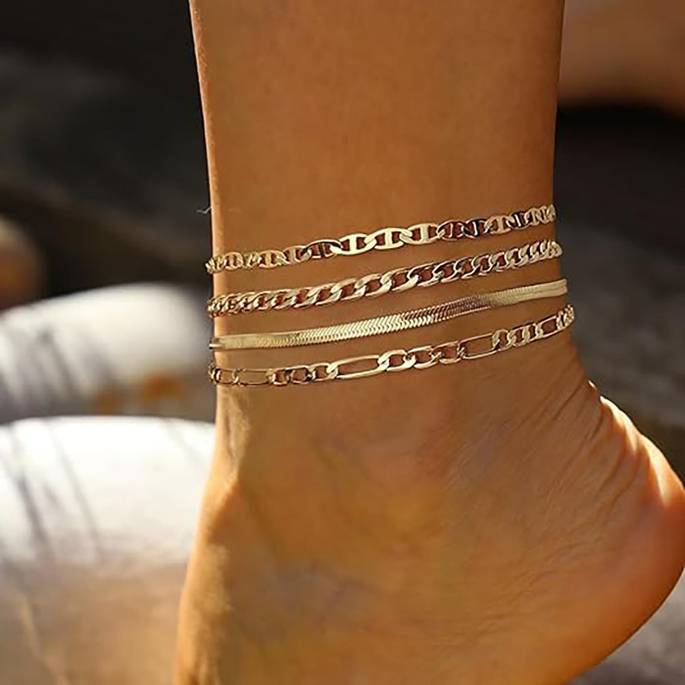 Amazon new 14k gold plated layered cuban link anklet set - beach jewelry anklets