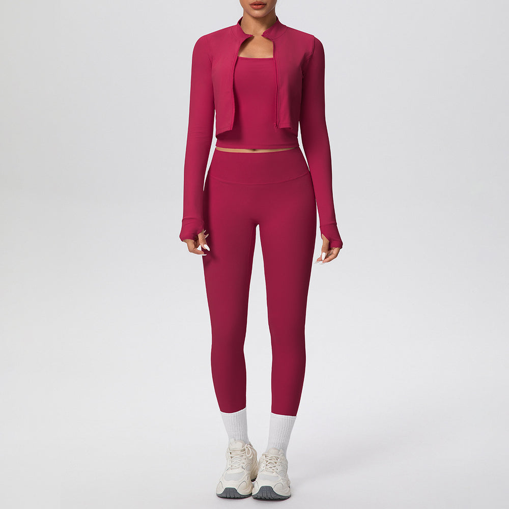 Naked casual workwear beautiful back outwear short outwear yoga clothes high waist hip lifting tight pants sports three-piece set