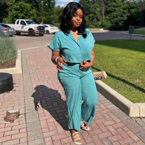 European and American large-size women's clothing fashion suit femininity short shirt African casual trousers new foreign style two-piece set