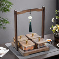 Lifting plate [four compartments with lid] + amber glass bowl