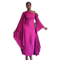European and american women's clothing  autumn new collection: sweet and fresh asymmetrical neckline, extra-long flared sleeves, high-waisted slimming pleated maxi skirt