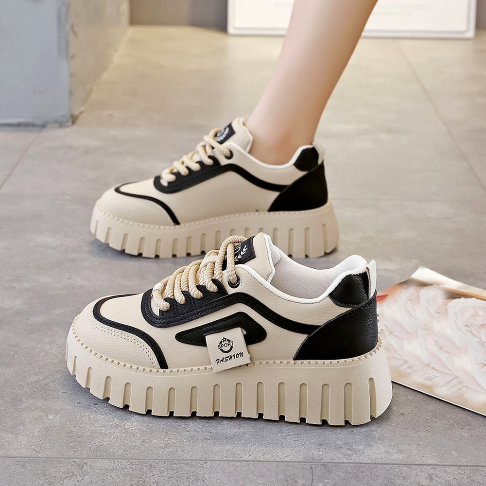 2025 spring/autumn new casual shoes platform wedge heel height increasing women's shoes korean style fashion color block versatile student shoes wholesale
