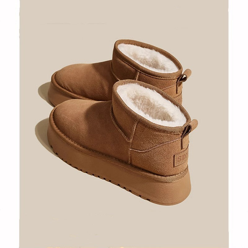 Thick sole snow boots for women winter2025new arrival stars same style fleece-linedthick waterproofplatform shoes short tube heightening cotton shoes