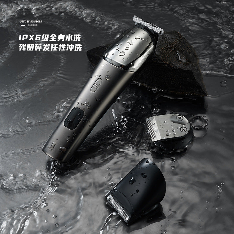 Electric hairdressing set five-in-one digital display washable electric clipper usb charging professional oil head carving push cross-border