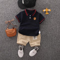 Kids' summer cotton linen short-sleeve set: boys' cartoon deer print shirt, korean style casual two-piece outfit - cross-border wholesale