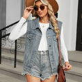 Fashion cross-border foreign trade  women's clothing  independent station new washed hooded denim vest waistcoat top