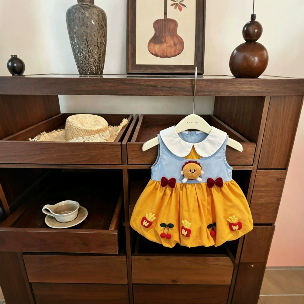Girls' summer dress: new cute baby hamburger tank dress, korean style children's peter pan collar tulip princess dress