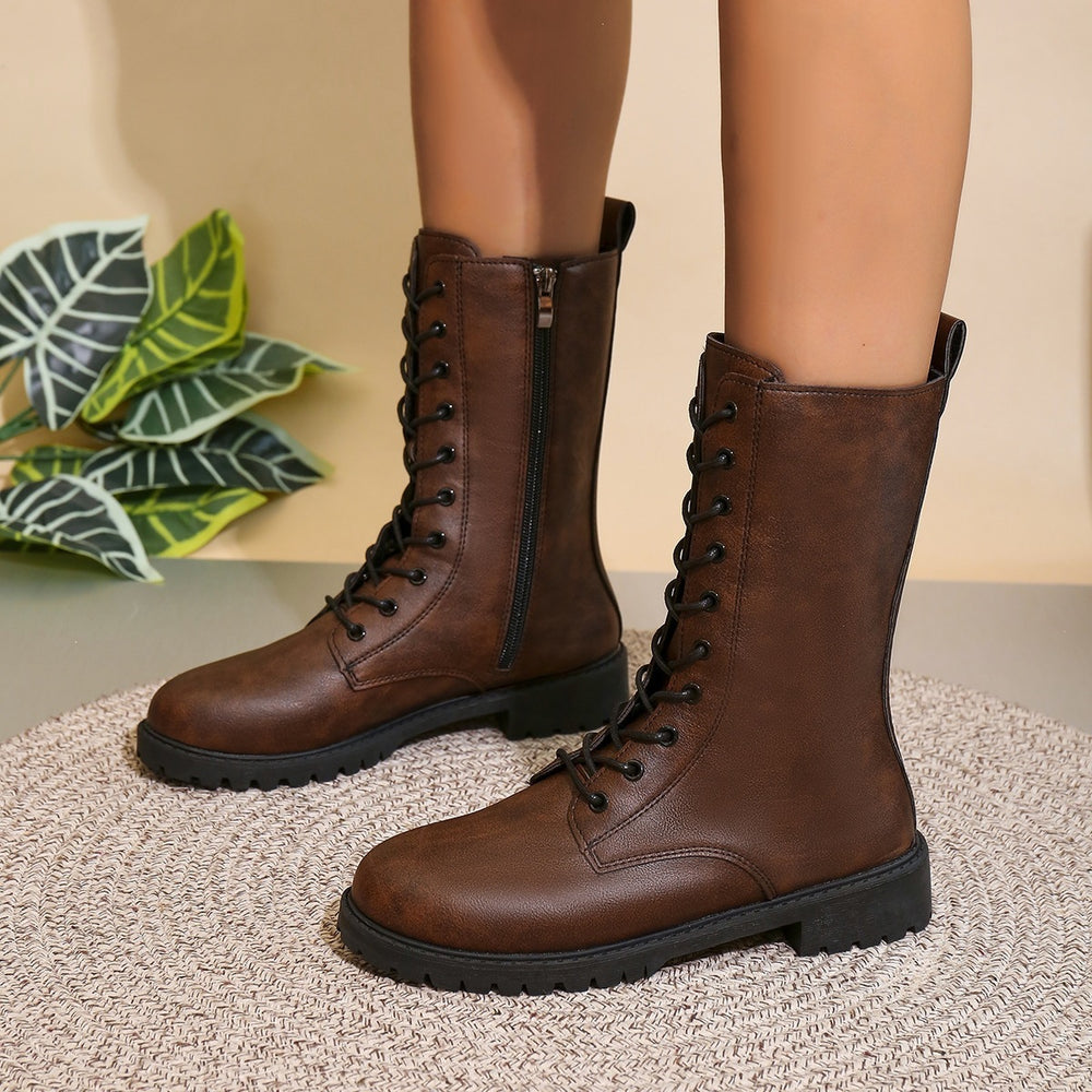 Plus size women's mid-calf boots with side zipper - british style, autumn  new collection, retro round toe knight boots -
