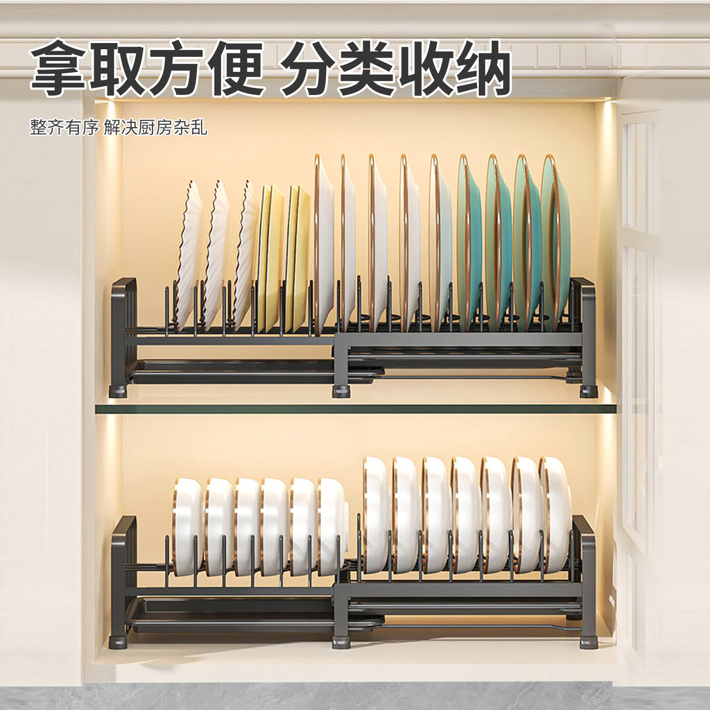 Retractable Dish Storage Rack Kitchen Pot Lid Rack Single Layer Drain Rack Bowl Dish Drain Shelf in Cabinet