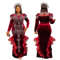 new arrivals: african cross-border sourcing - luxury rhinestone & beaded crew neck long sleeve korean velvet dress - special offer!