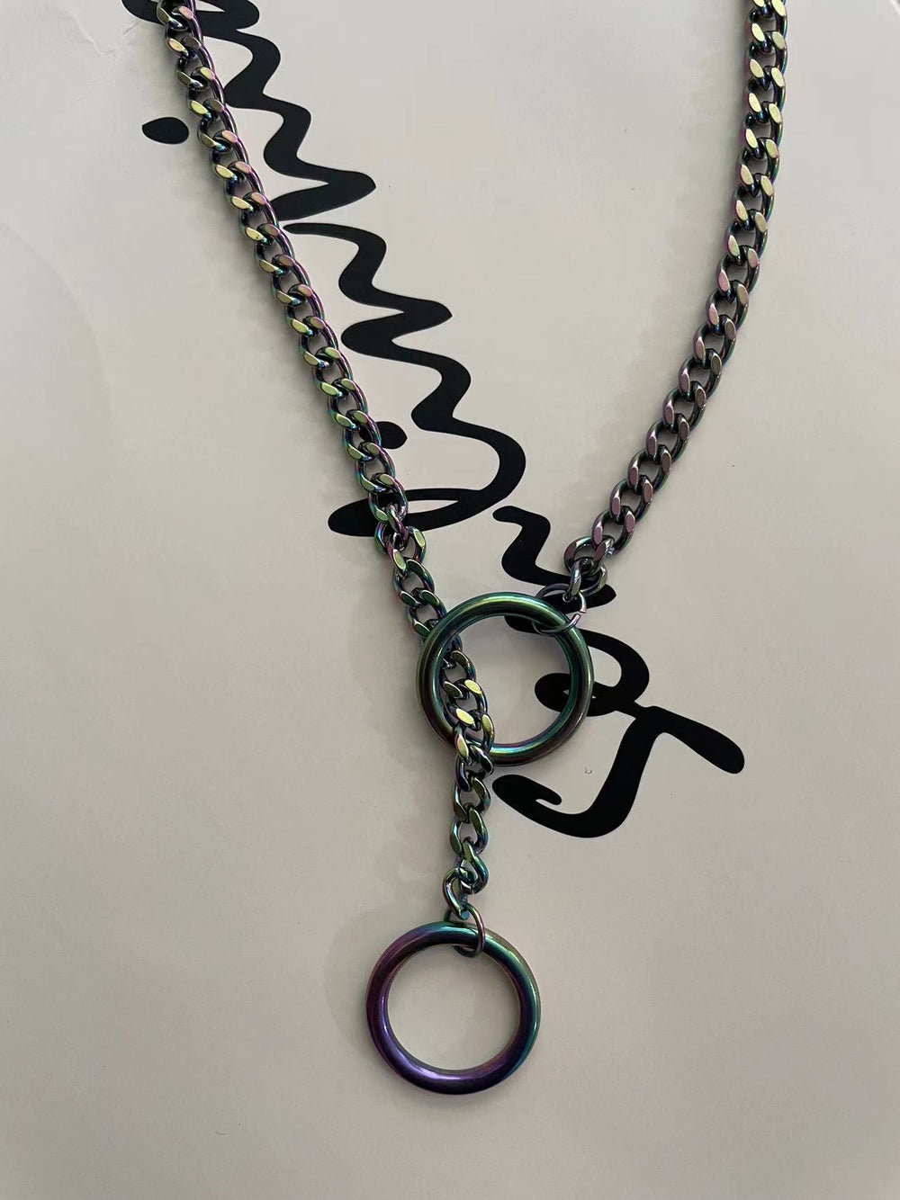 Amazon wide light luxury style y-ring slider chain stainless steel necklace handmade punk cuban chain necklace