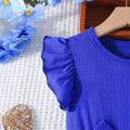 25 years of cross-border expertise – new girls' summer flutter sleeve dress: solid color top with floral print skirt