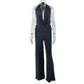 European and american style cross-border casual loose women's solid color halter backless pants set, scoop neck ruched comfortable two-piece trendy outfit