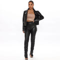 Fashionins style pu leather pants for women cross-border popular pile pants high waistpants leather pants female sexy tight fashion