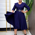 Q126 cross-border e-commerce women's apparel: european and american style, elegant oversized collar, short sleeve, slim-fit a-line dress, african-inspired dress