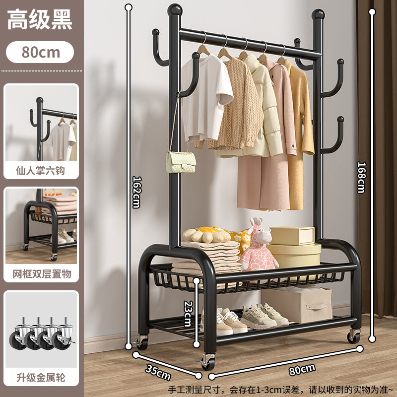 Clothes rack floor-standing bedroom for home room indoor double-pole drying clothes rack movable multifunctional coat rack