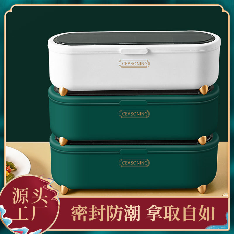 Desktop seasoning box, kitchen seasoning can, grid clamshell storage seasoning box, transparent sealed plastic seasoning box