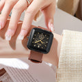 Square fashion autumn/winter niche student watch, minimalist silicone strap, korean style ins women's quartz watch, black