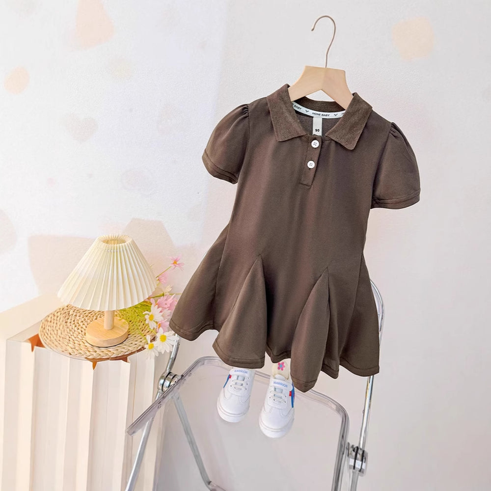 Girls' summer dress  new style: korean-style chic short-sleeve polo dress for little girls, versatile baby dress