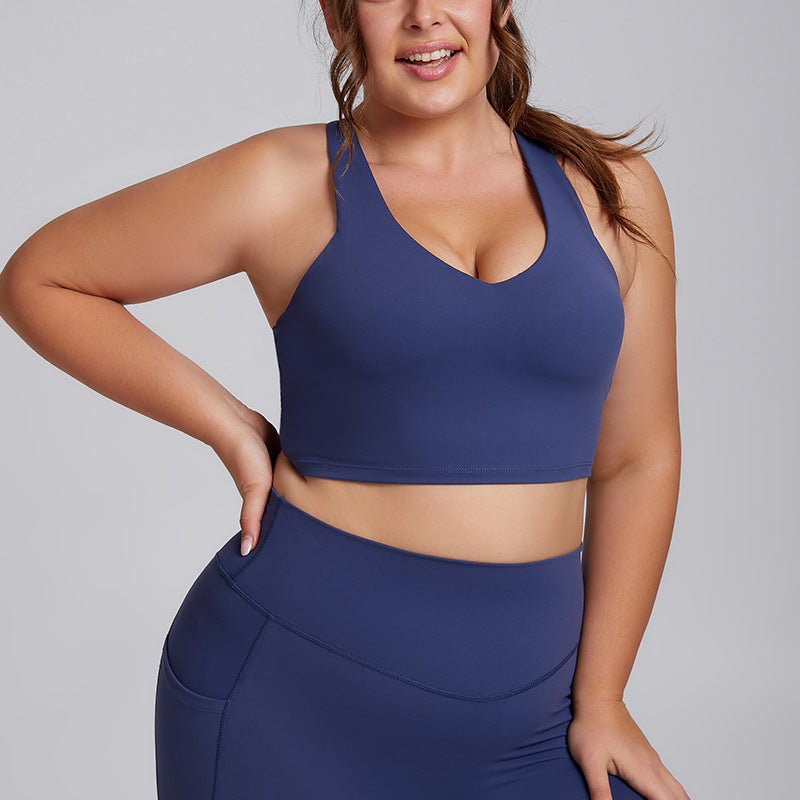 European and american plus size sports bra for women, high impact shockproof brushed fabric racerback yoga tank top, high elasticity breathable fitness bra