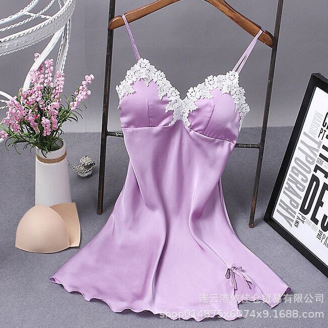 Women's satin robe sexy nightgown lace bathrobe summer casual loungewear evening dress sleepwear