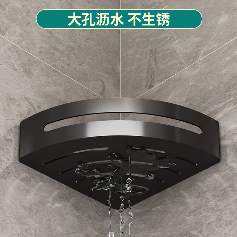 Non-punching bathroom triangular rack, bathroom space aluminum washstand, toilet corner triangular basket storage rack