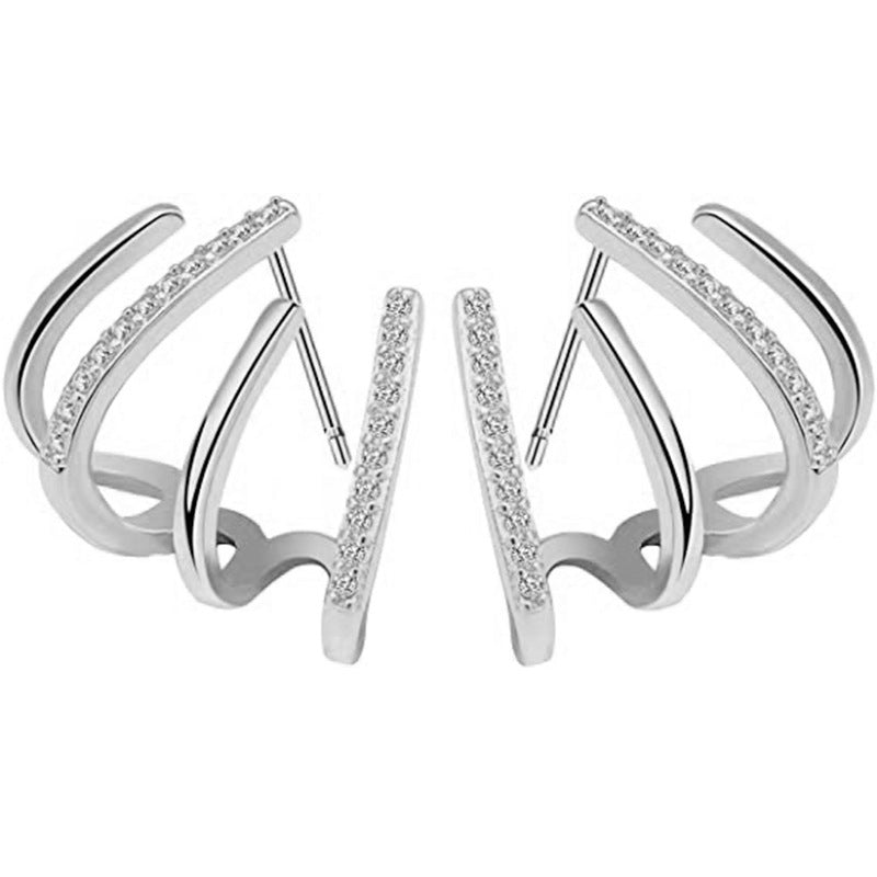 , luxurious fashion casual exquisite small ear winding cuffs four claw zircon earrings cold style diamond earrings