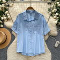 K-stylework clothing style yellow comfortable breathable short-sleeved shirt women's summer lapel looseeasiest for matchslimming looktops