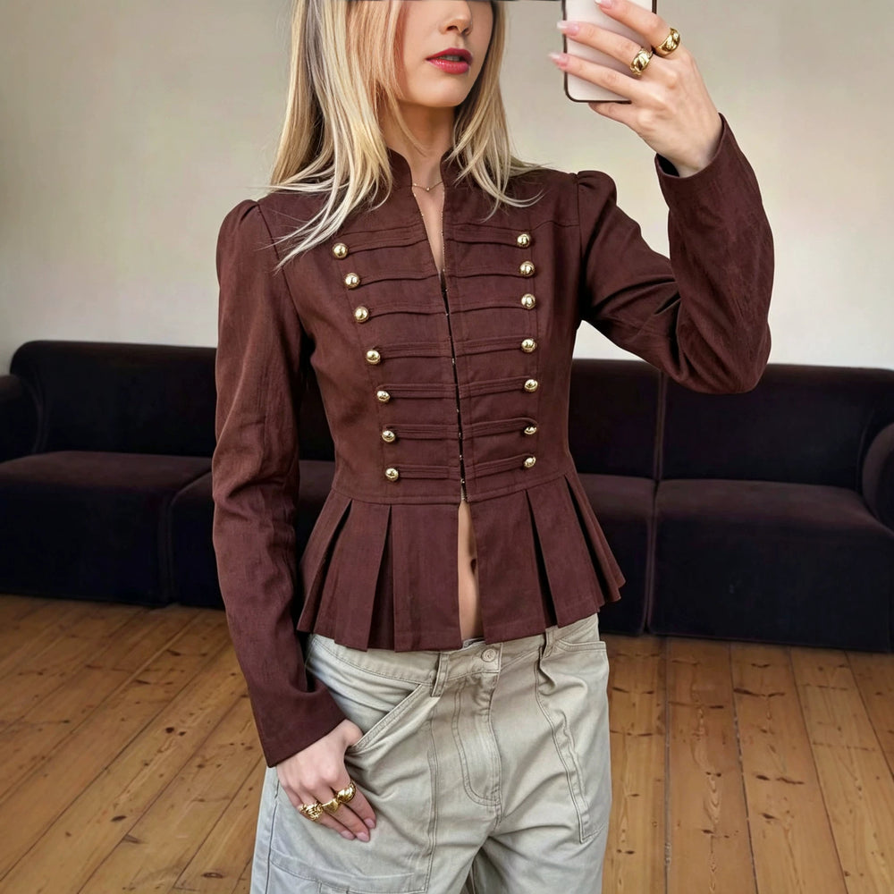 new european and american cross-border fashion: french retro chic, versatile, waist-defining, slim-fit, stand collar, long sleeve jacket top