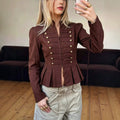 new european and american cross-border fashion: french retro chic, versatile, waist-defining, slim-fit, stand collar, long sleeve jacket top