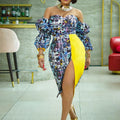 D148t european and american style autumn fashion printed off-the-shoulder bandeau sexy plus size cross-border dress