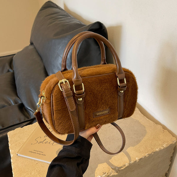 This year's popular plush women's bags 2025 new winter women's bags portable shoulder splicing large-capacity messenger bags