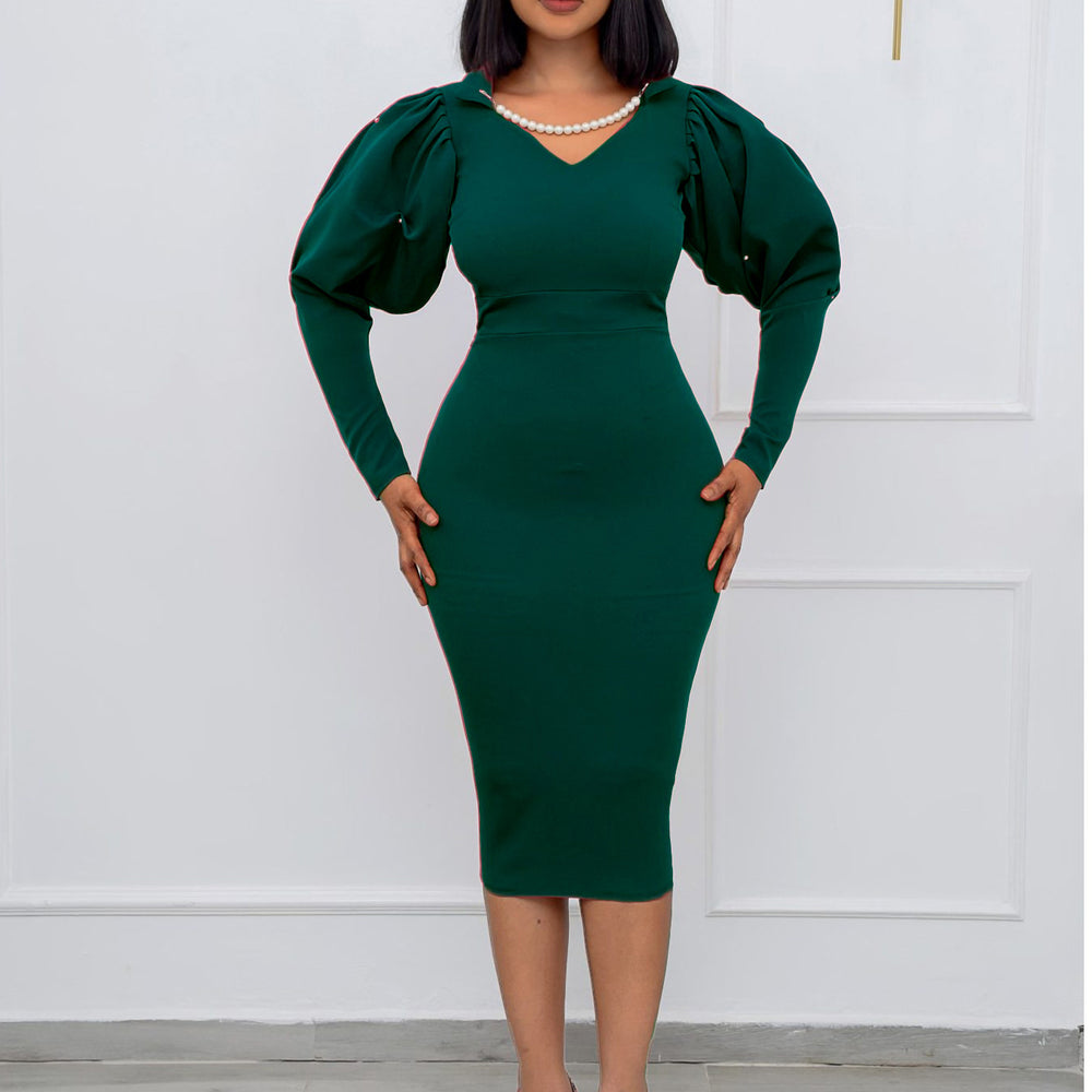 D253   new solid color beaded bodycon pearl halter african plus size european and american dress