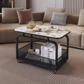 Modern minimalist mobile square rock slab coffee table - small apartment mobile cart side table coffee table square table