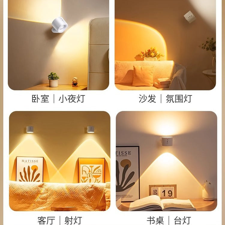 Rechargeable spotlight - no wiring, no drilling, movable magnetic bedside reading light, wireless remote control wall lamp, ambient light