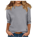 european and american cross-border  new women's round neck 7/8 sleeve solid color fleece-lined base layer top