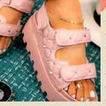 Women's new arrival rivet & plaid platform sandals - european style, plus size, one-strap hook & loop closure, roman sandals