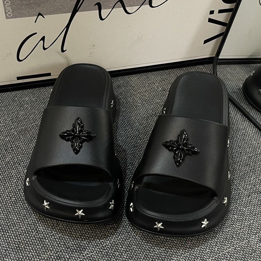 5cm height increasing slippers women's new y2k star beach shoes women's outwear summer beach sandals breathable slippers wholesale