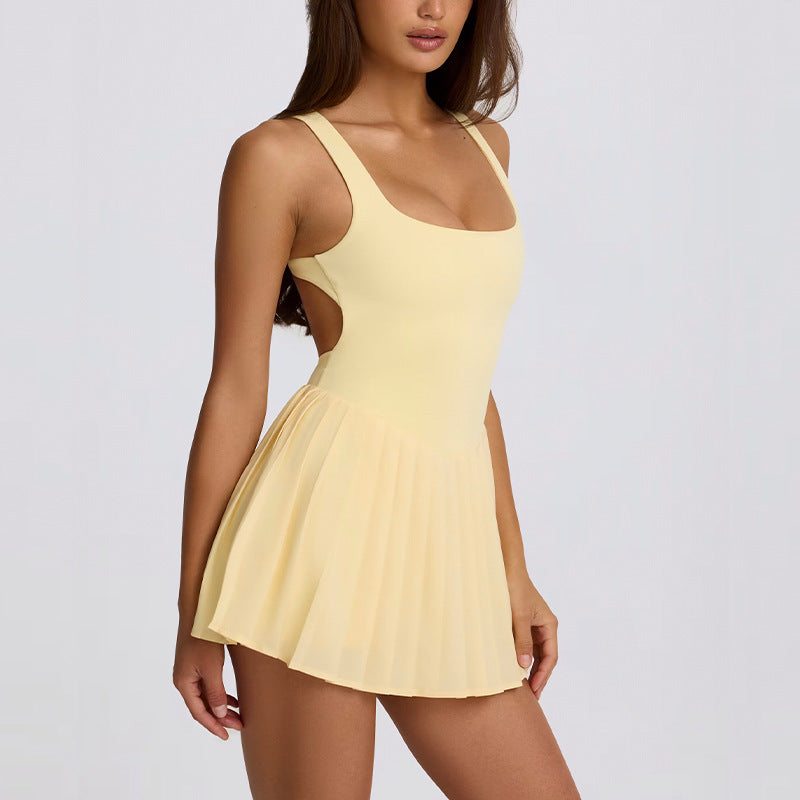 nude feeling with chest pad dress pleated skirt breathable quick-drying sports running bottom fashion tape tennis skirt for women