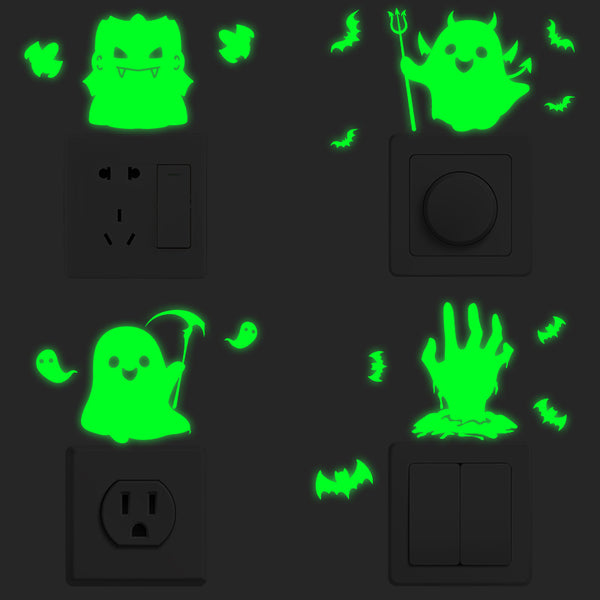 New cartoon Halloween cute luminous decorative wall sticker living room bedroom creative fluorescent switch self-adhesive sticker