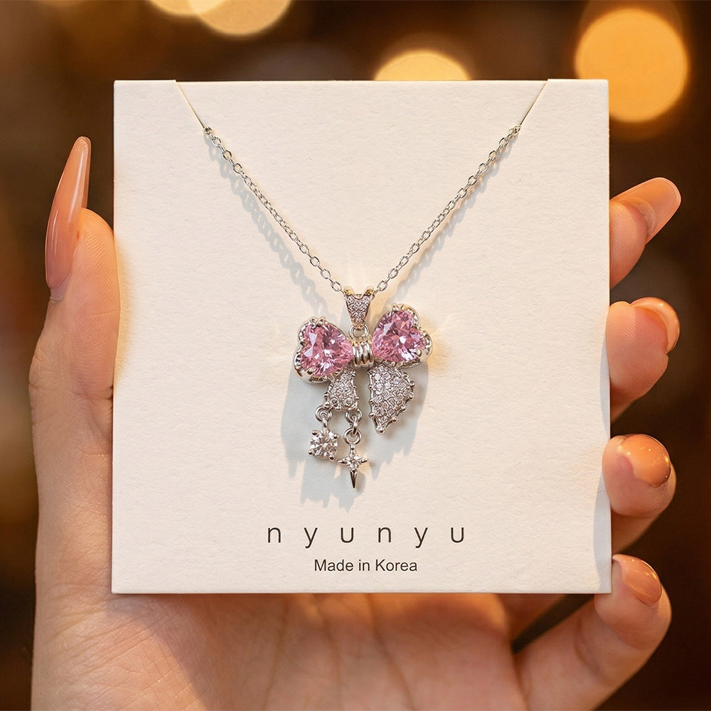 Copper inlaid zirconium four-leaf clover necklace for women, titanium steel real gold plating popularinsfashion flower exquisite sweater chain jewelry