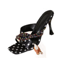 Black and white polka dot high heel slippers - women's summer new arrival, stiletto heel, square toe, rhinestone embellished, braided fashion sandals, sizes 35-42