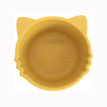 Cross-border food-grade baby silicone saliva pocket cartoon cat shape silicone bowl three-grid plate grid feeding set