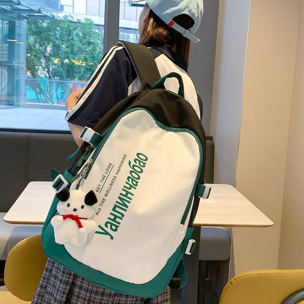 Wholesale Junior high school student schoolbag large capacity nylon backpack campus style fashion contrasting color light backpack