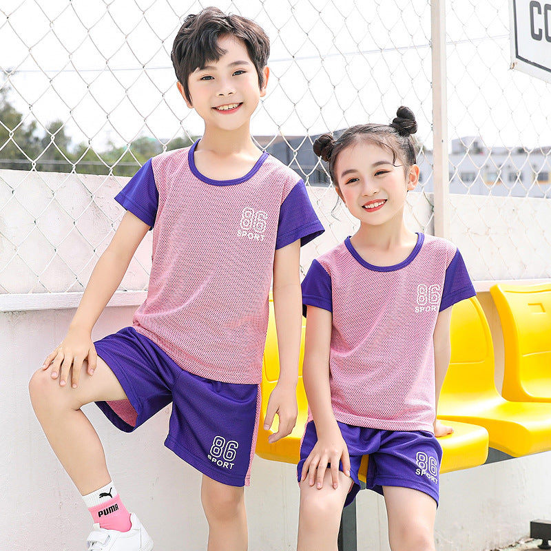 Kids' summer outfit: boys' tank top set, quick-dry athletic mesh, big kids' sleeveless, baby summer two-piece set for girls