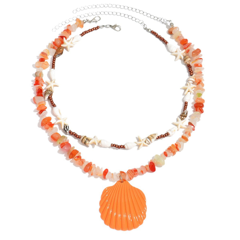 2025 summer new arrival: ocean-inspired statement necklace - irregular shell & crushed stone ethnic style