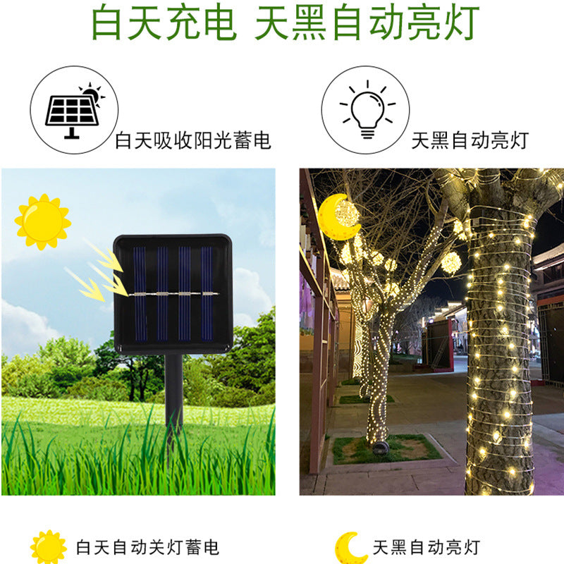LED solar leather wire light, outdoor waterproof copper wire light winding tree lighting project courtyard decorative light string